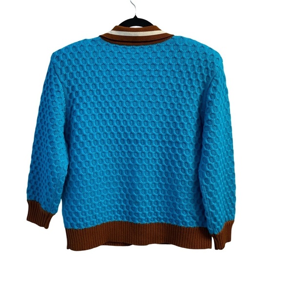 Motoguo Mr.Rogers Lake Blue & Brown Button Up Knit Sweater Oversized S/M - Picture 6 of 10